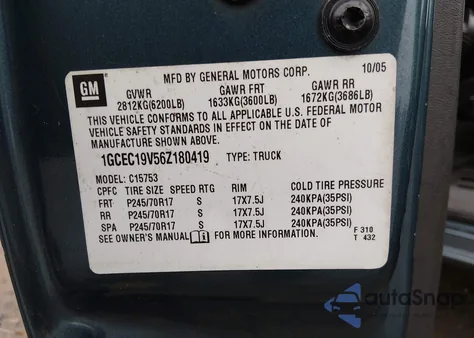 2006 Chevrolet Silverado 1500 Lt1 из США, поврежденный, VIN 1GCEC19V56Z180419